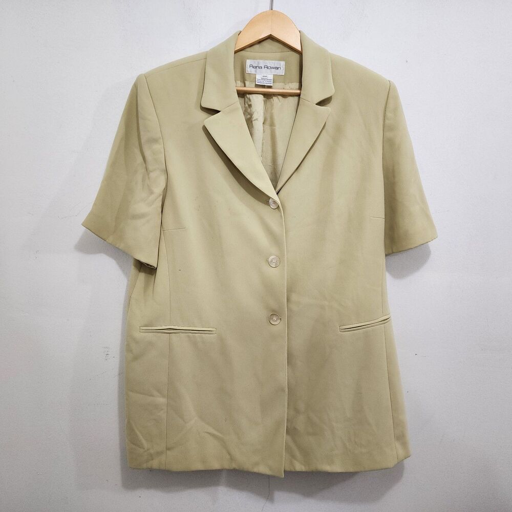 Rena Rowan Blazer Plus Sz 18W Button-Front Short Sleeve Polyester Single-Breast